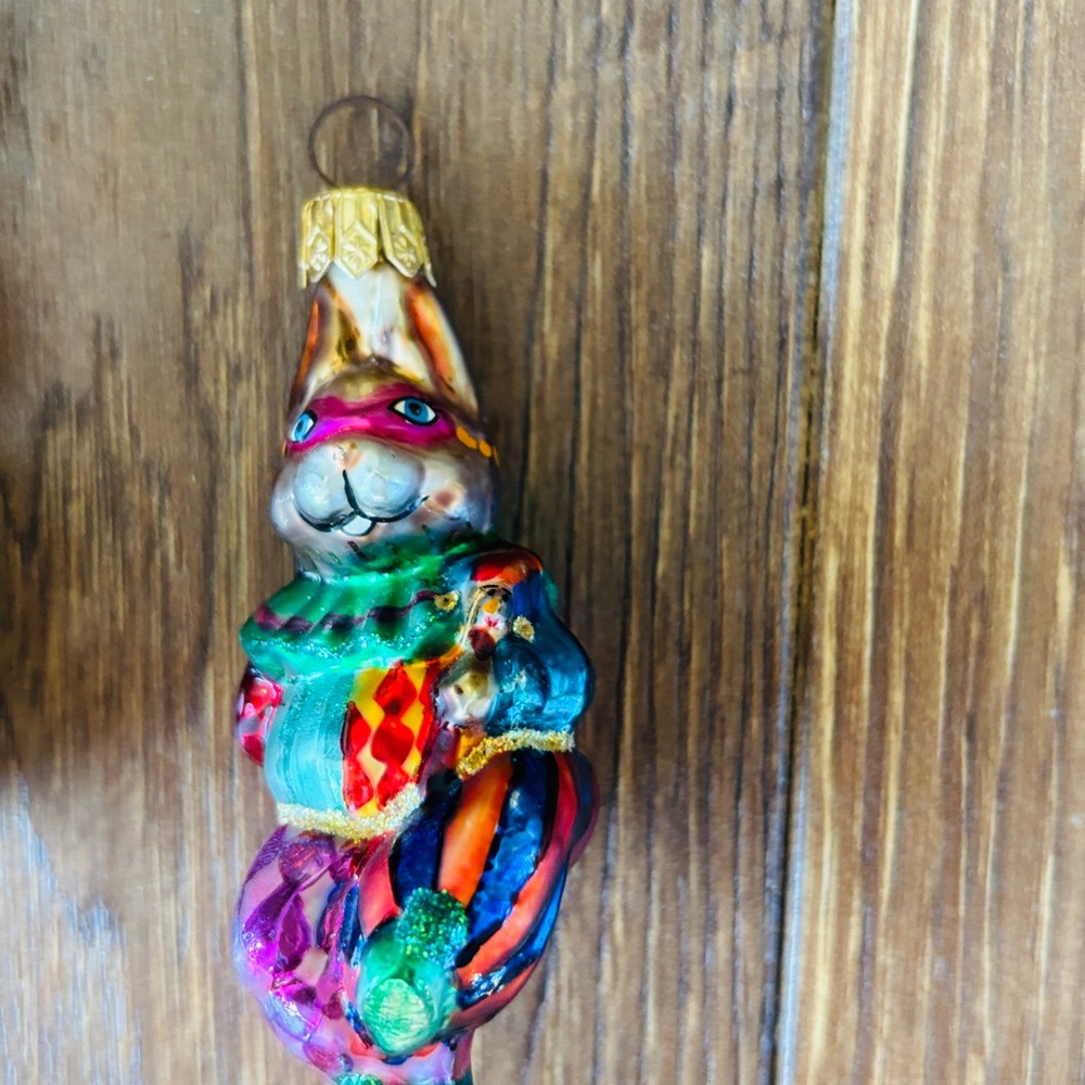 Colorful Rabbit Ornament Christopher Radko 3” Harlequin